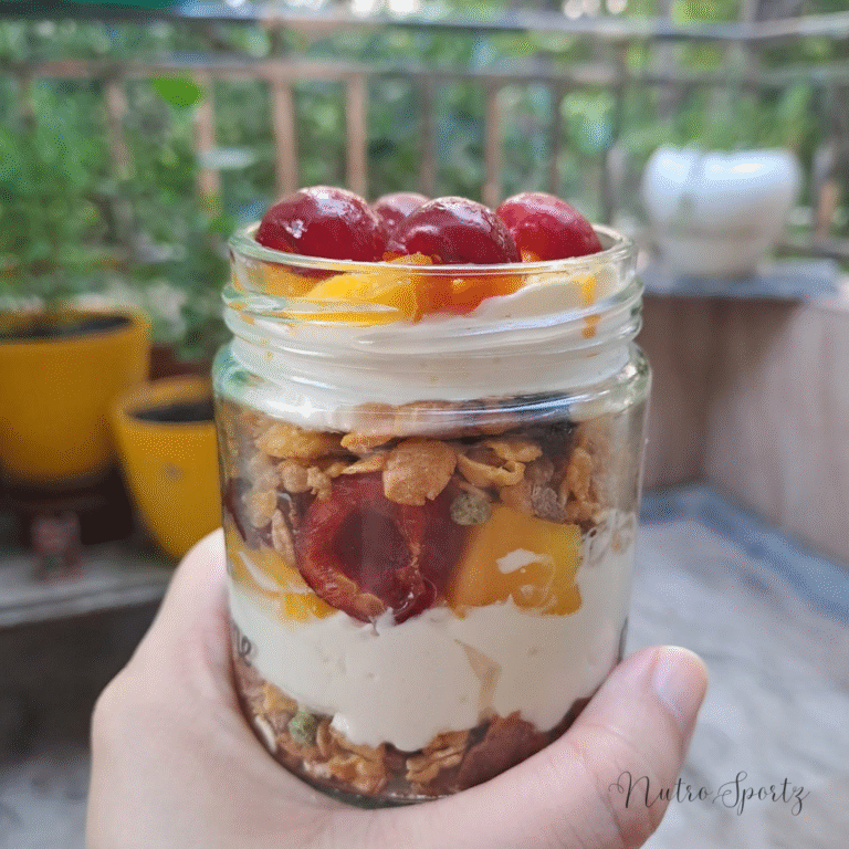 An image of yogurt parfait in a jar