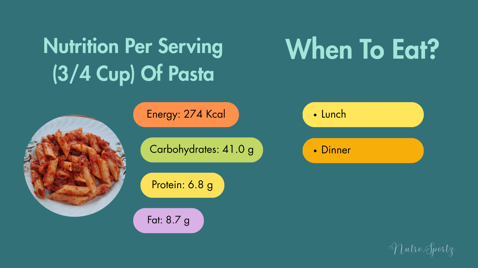 An infographic about nutrition per serving of red sauce pasta.