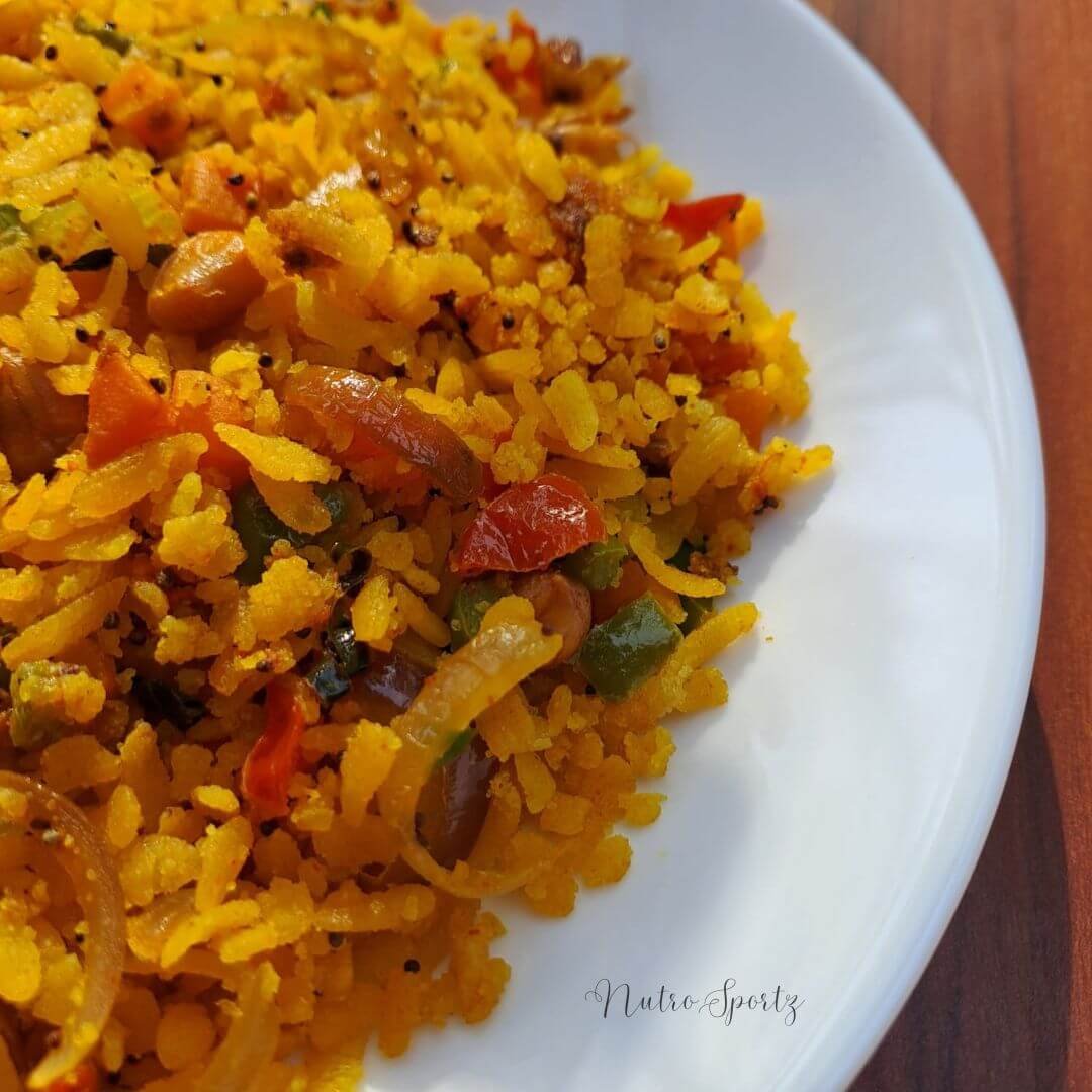 An image of poha on a plate.