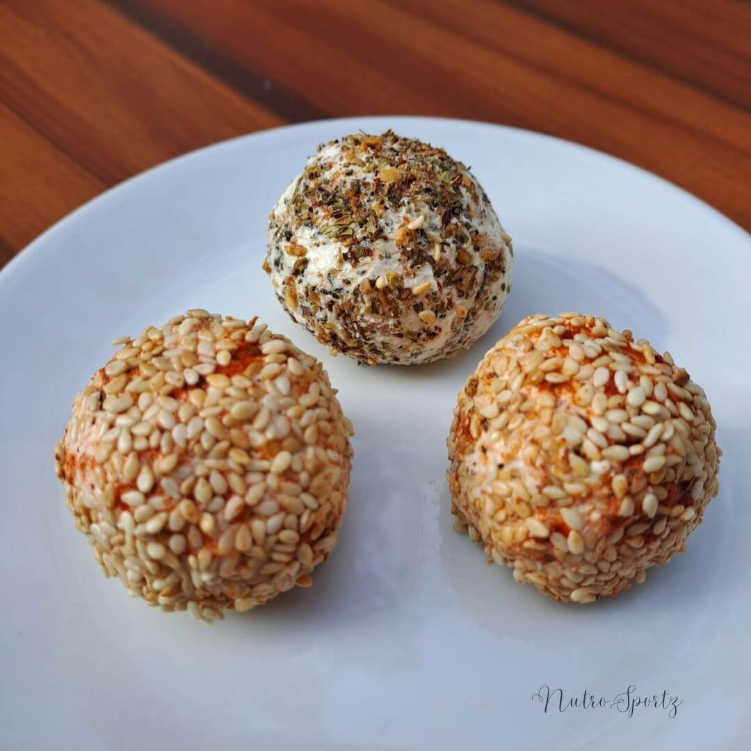 An image of labneh balls on a plate.