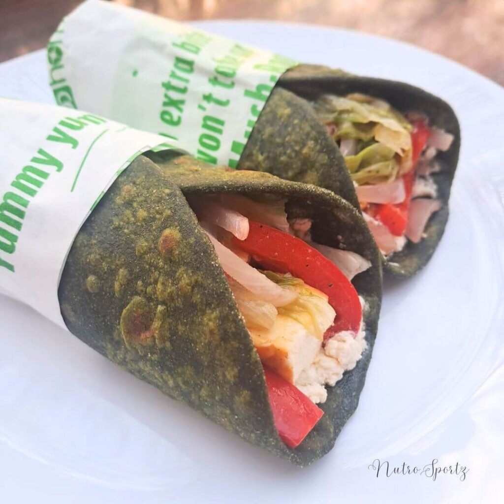 An image of high-protein green power wraps on a plate.